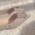 Wedding Shoes Women's Flat New Crystal Glitter Wedding Dress Xiuhe Bridesmaid Pregnant Women's Banquet Daily Wearable Crystal Shoes.