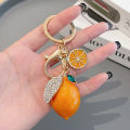 Creative Emulational Fruit Cute Rhinestone Small Lemon Car Key Ring Women's Bag Pendant Key Chain Ring Cartoon Gift. 