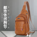 Cross-Border Hot Selling City Casual Chest Bag Men's Business LeisurePUSports Backpack Simple Waterproof Zipper Shoulder Bag. 