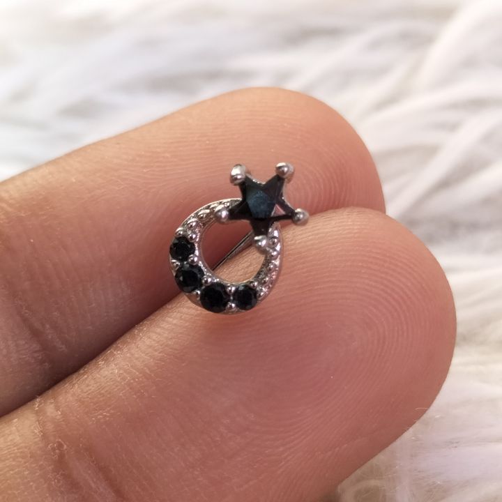 new black Stone flower design small Nose Pin. It's for Women and girls, New Model, Trendy e Design , L Shape Nosering, Nose Ring - Nose Pin - Nose Pin - Nosin nak ful