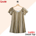 Women's Smocked Floral Printed Top Round neck Short sleeves Smock T-Shirt for Ladies from Levin. 