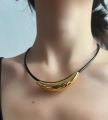 Collier Acier Inoxydable Bijoux Chunky Curved Tear Drop Pendant Design Choker Necklace Stainless Steel Necklace for Women. 