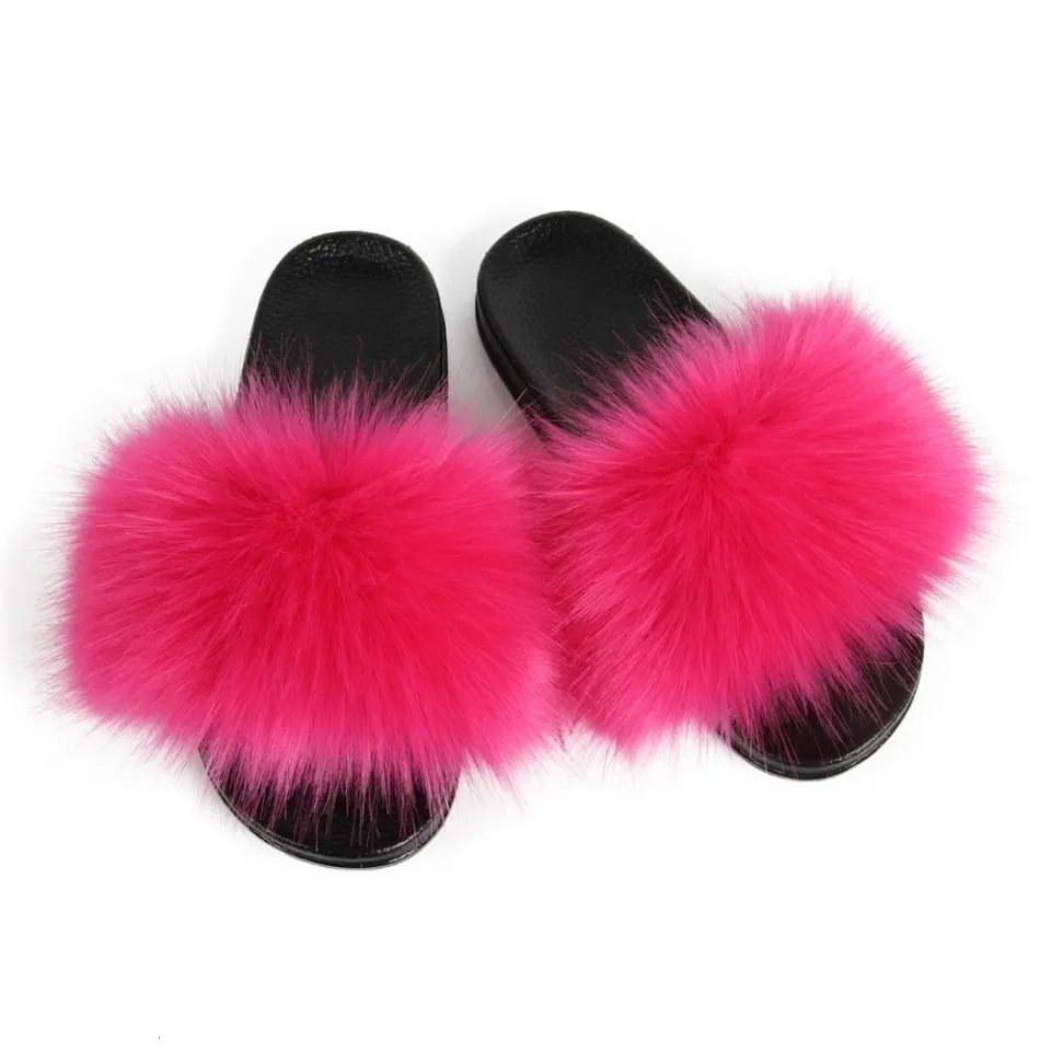 Summer Faux Fur Slippers Fuzzy Fur Slides For Women Fluffy Sandals