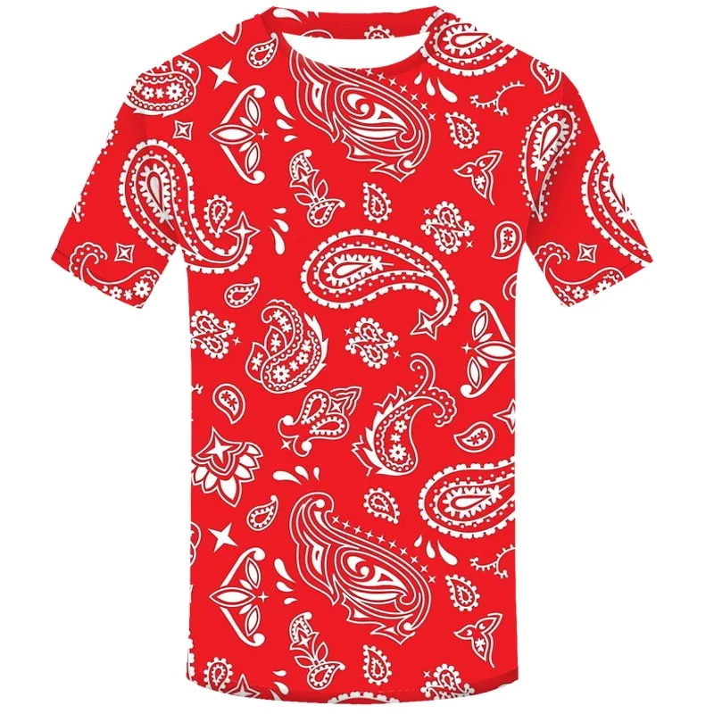 Red Bandana 3D Print Fashion T Shirt Men Hip Hop Cool Streetwear