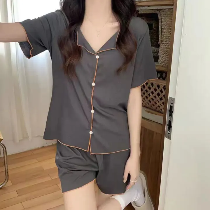 Comfortable%20Women's%20pajamas%20Trendy%20Tops%20and%20shorts%20Two-piece%20Pajama%20set%20Soft%20fabric%20Deep%20V-neck%20Sleepwear%20for%20Summer%20Female%20-%20Image%204