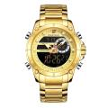 NAVIFORCE NF9163 Golden Stainless Steel Dual Time Wrist Watch For Men - Golden.