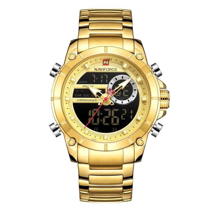 NAVIFORCE%20NF9163%20Golden%20Stainless%20Steel%20Dual%20Time%20Wrist%20Watch%20For%20Men%20-%20Golden%20-%20Image%203
