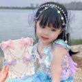 Children Cute Baby Mermaid Princess Pearl Fringe Bow Forehead Chain Hairpin Fairy Hair Accessories Cartoon Girls Hair Clip.