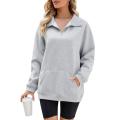 Women Pullover Sweatshirts Solid Color Casual Loose Long Sleeve 1/3 Zip T-shirt Tops Autumn Streetwear.