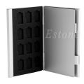 Silver Aluminum Memory Card Storage Case Box Holder For 24 TF Micro SD Cards. 