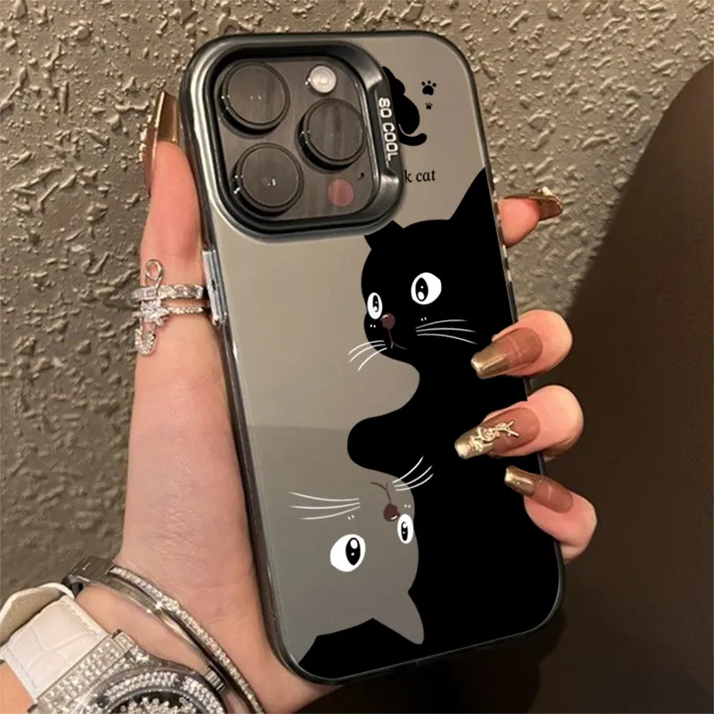 Cute Cartoon Black Cat Phone Case For iPhone 16 15 Pro Max 14 13
