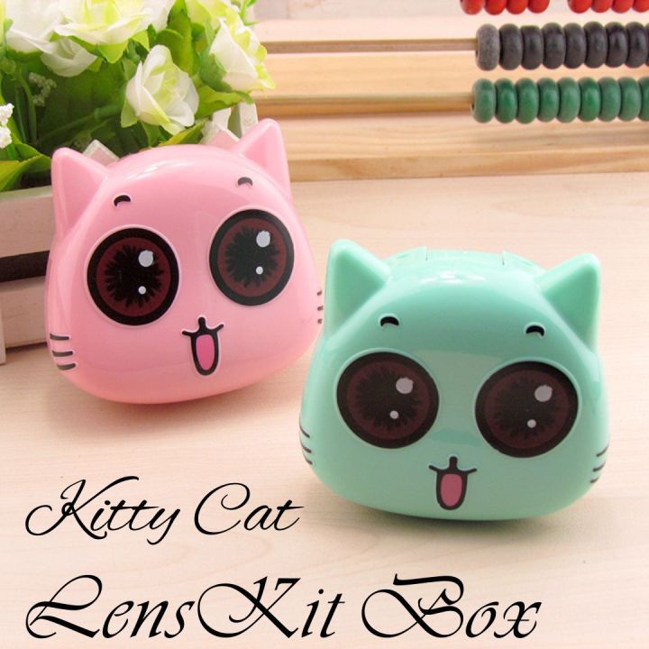 kitty kit Contact Lens case or Travel Kit Box with mirror cute lens box Tweezers & Applicator #kitty8