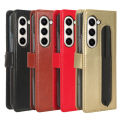 Applicable to Samsung Galaxy Z fold5 Mobile Phone Protective Case with Pen Sleeve Zfold4 Crazy Horse Pattern with Flip Leather Case.