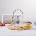 1000ml wooden handle Borosilicate Glass Teapot, Loose Leaf Tea Kettle, Borosilicate Glass Heat Resistant Clear Leaf Teapot with glass Infuser Strainer for Microwavable and Stovetop Safe.