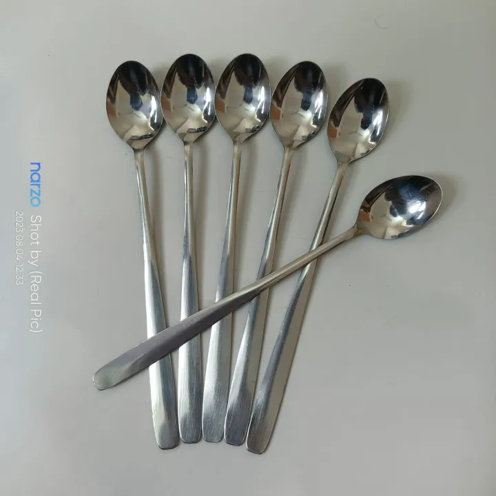 Rosy%20Long%20Handle%20pickling%20spoon%206%20Pieces%20Stainless%20Steel%20Teaspoon%20Coffee%20Dessert%20Mixing%20Spoon%20Round%20Soup%20Spoon%208%20inches%20-%20Image%203