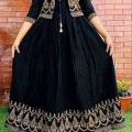Stitched China Linen Long Gown For Women With A Screen Print Design Comfortable And Fashionable Size 42. 