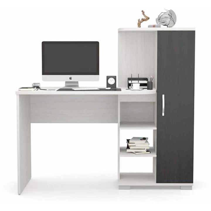 Office Desk Table with Shelves Storage Computer Table Study Desk for Students by BM Furniture( Finish Color Black & White)