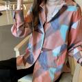 IELGY retro port wind shirt female design sense minority shirt loose slimming wild long-sleeved shirt.