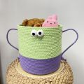 Cartoon round Fabric Storage Bucket Toy Desktop Storage Basket Woven Snack with Lid Storage Box Big Eye Monster. 