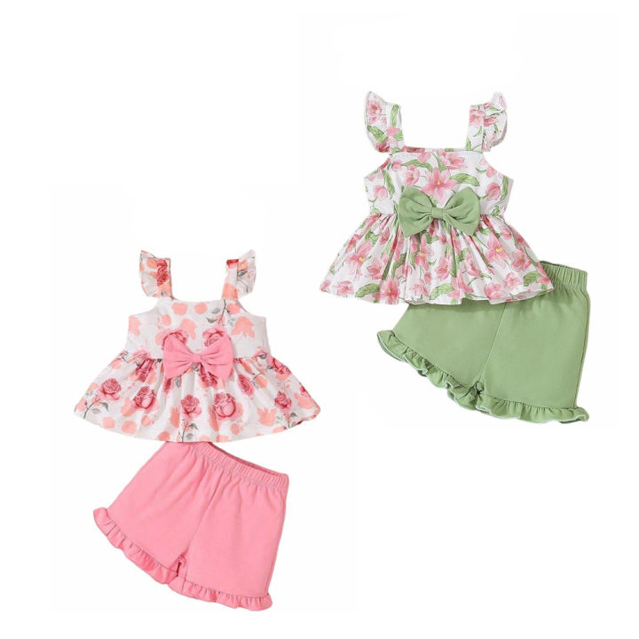 GC%20Toddler%20Girls%202%20Pcs%20Lettuce%20Trim%20Shorts%20Set%20Ruffled%20Sleeve%20Square%20Neck%20Bowknot%20Tank%20Top%20Elastic%20Waistband%20Shorts%20Outfit%20-%20Image%209