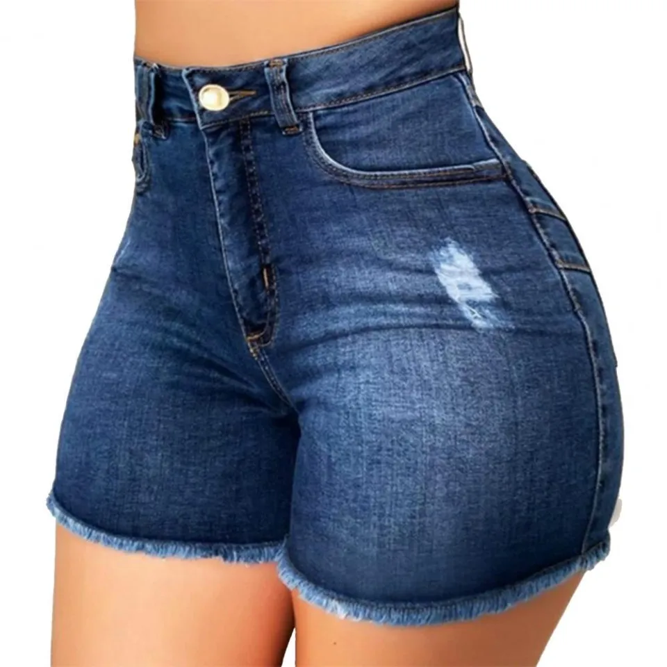 Hot！2022 New Summer Women Shorts High Waist Ripped Hole Pockets