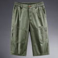 FGN Middle-Aged and Elderly Cropped Trousers for Men Summer Large Size Loose Casual Dad Summer Wear Short Pants Elastic Outer Wear.