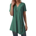 Ladies Button Design Short Sleeve Tops Blouse Irregular Ladies' Blouses.