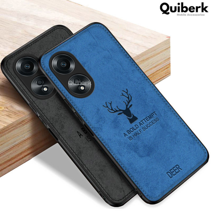 Quiberk for OPPO A58 4G Case Fabric Deer Cloth Vintage Shockproof Protective Phone Back Cover