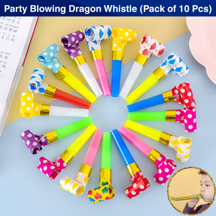Party Blowing Dragon Whistle- Funny Colorful Party Blowers Horns Whistles for Kids Birthday Party- (Pack of 10 Pcs)