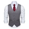 Fashion Gray Classic Waistcoat Sleeveless Slim Fit Men's Vest and Red Necktie for Business Wedding Party V-neck Vests for Man.