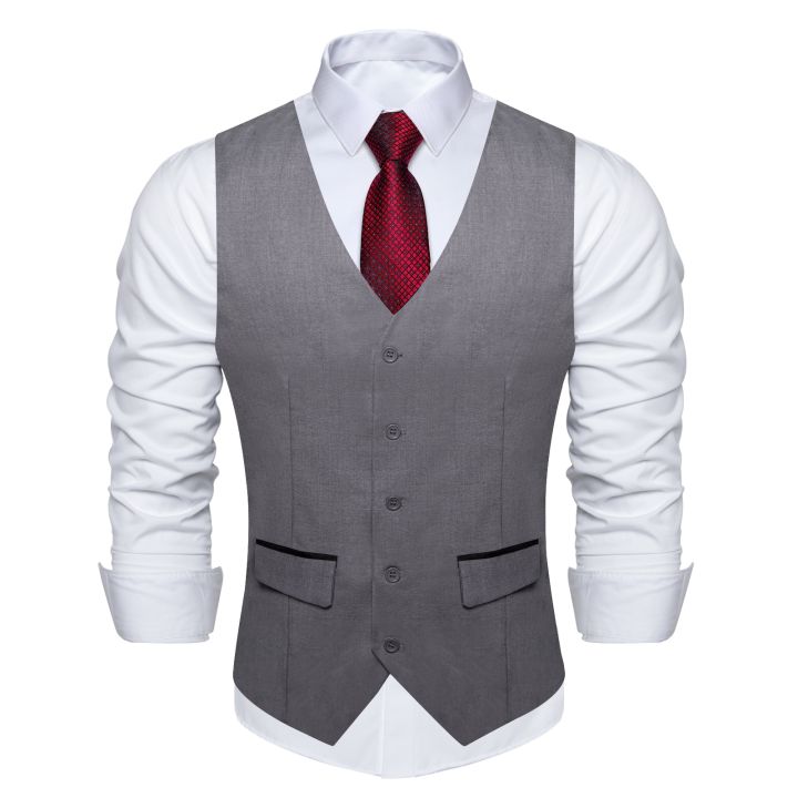 Fashion%20Gray%20Classic%20Waistcoat%20Sleeveless%20Slim%20Fit%20Men's%20Vest%20and%20Red%20Necktie%20for%20Business%20Wedding%20Party%20V-neck%20Vests%20for%20Man%20-%20Image%202