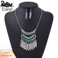 Carat Women Vintage Leaves Tassels Pendant Choker Necklace Hook Earrings Jewelry Set. 