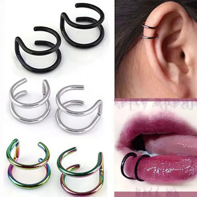 2Pcs 316L Stainless Steel Fake Ear Piercing Jewelry, Clip on Ear