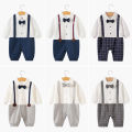 Baby boy strap one-piece Ha clothes British style baby gentleman clothes spring and autumn long sleeve newborn leave two climbing clothes. 