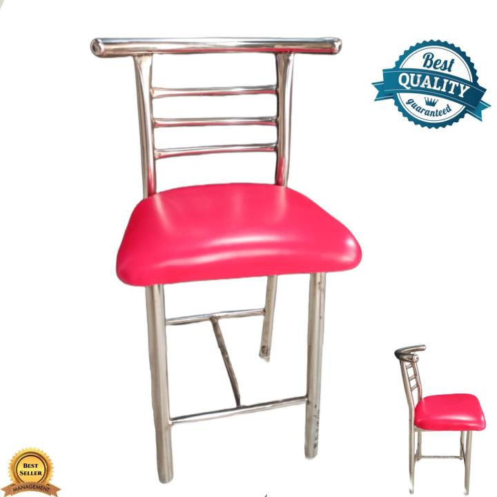 Square Seat Stainless Steel Chair, For Restaurant/ Office/ Home - RED (SS Pipe - 1Pcs)