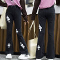 Girls' pants spring and autumn wear 2024 new foreign elastic slim denim flared pants children's spring pants.