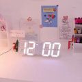 3D Digital Wall Clock LED Table Clock Time Alarm Temperature Date Sound Control Night Light With Button Control Clock ( Only White Color) - D Shop. 