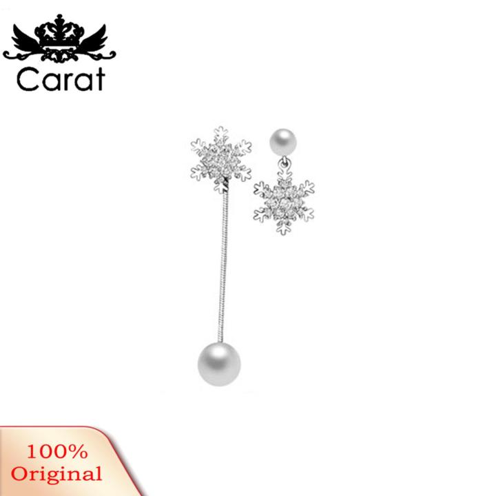 Asymmetric Snowflake Earrings Women Fashion Long Tassel Faux Pearl Eardrop Gift