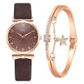 2pcs Set Women Watches Bracelet Set Flowers Ladies Bracelet Watch Casual Leather Quartz Wristwatch Clock Gifts Relogio Feminino.
