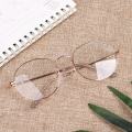 Golden Metal Frame Clear Lens Round Eye Glasses. 