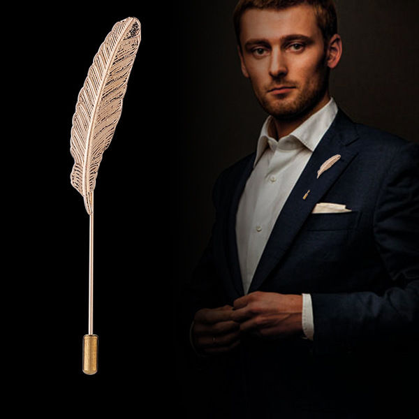 Leaf/Feather Lapel Pin Brooch For Men Suits Long Stick Safety Pin