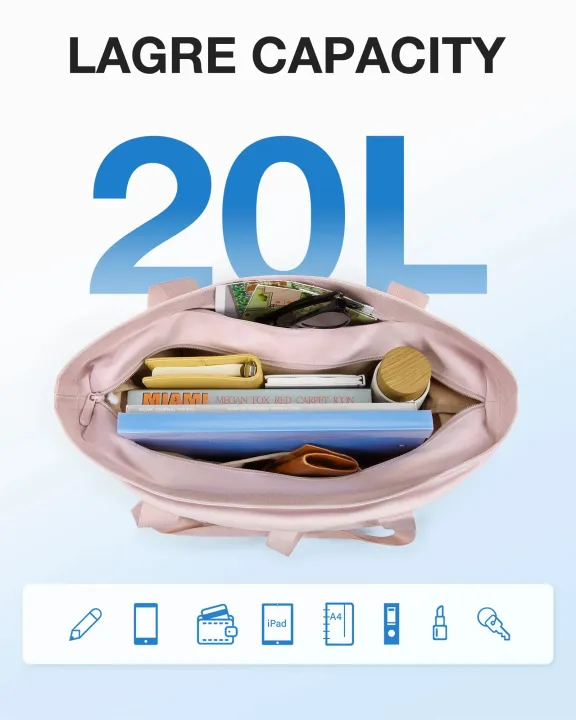 BAGSMART%20Women%20Tote%20Bag%2020L%20Waterproof%20Folding%20Travel%20Bag%20With%20Zipper%20Shoulder%20Bag%20Handbag%20for%20Travel%20Work%20School%20-%20Image%204