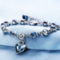 Bracelet For Women Silver Heart Shape Blue Stone Chain Bracelet Trendy Wedding Gift Fine Jewelry For Girls - Bracelet For Women.
