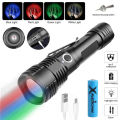 4in1 tactical zoomable LED flashlight red/green/blue/white light torch Outdoor Hunting Fishing light USB rechargeable. 
