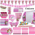 Pink Rainbow Unicorn Party Supplies Banner Paper Plates Balloons Napkin Gift Bag Wrapper Baby Shower Kids Birthday Decorations.
