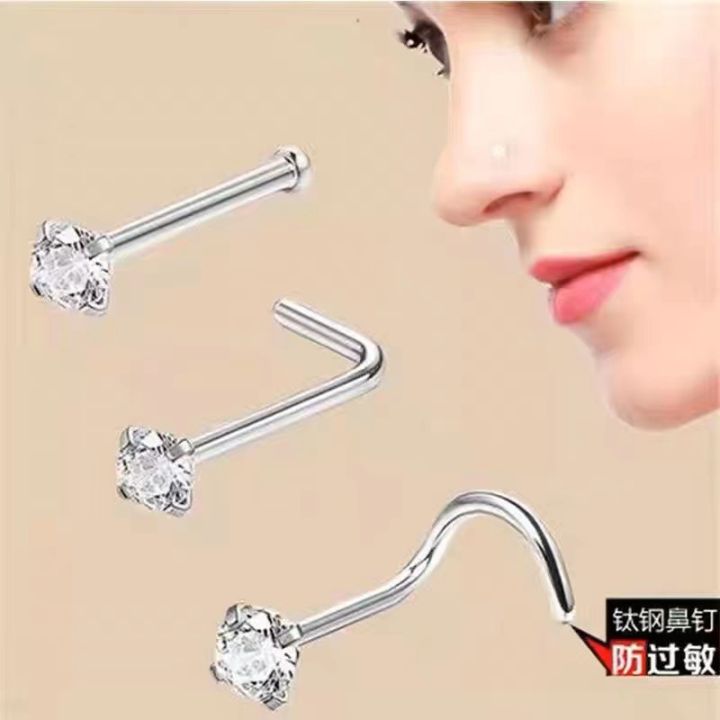 Factory direct S-type L-shaped zircon nose nails cross-border stainless steel straight puncture nose nails 7 characters 5 characters puncture nose nails