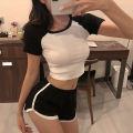 DICLOUD Splice Casual Tees Ladies Simple O Neck Short Sleeve Short Tops Women Fashion Tight White Black T Shirt Female. 
