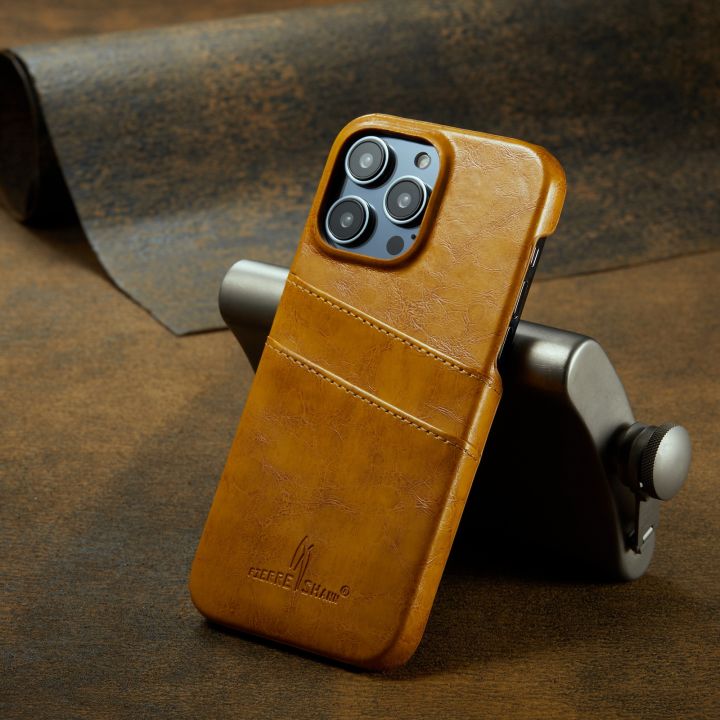 New Applicable iPhone15 Phone Case Apple 11Pro Leather Case Oil Wax Pattern Card Back Cover 12MAX Protective Shell