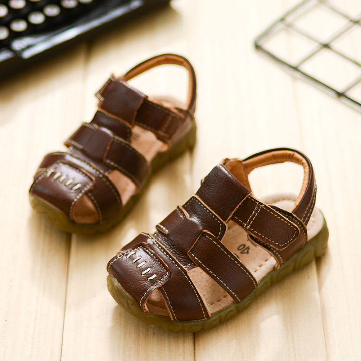 Boys sandals 2024 Summer New Baby Genuine Leather Children's Closed Toe Girl Child Soft Bottom Beach Shoes Children's Shoes