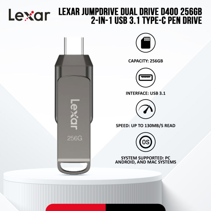 Lexar%20JumpDrive%20Dual%20Drive%20D400%20256GB%202-in-1%20USB%203.1%20Type-C%20Pen%20Drive%20with%20256-bit%20AES%20Encryption%20-%20PC/Android/Mac%20Compatible%20-%20Image%203